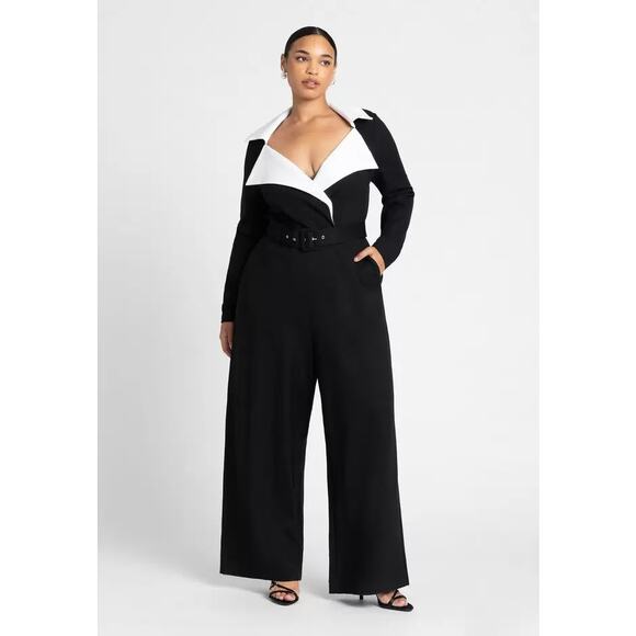 Eloquii black tuxedo knit jumpsuit size 18 - Picture 1 of 9